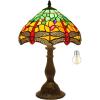 imageWERFACTORY Tiffany Table Lamp Green Yellow Stained Glass Dragonfly Style Bedside Lamp Reading Desk Light 12X12X18 Inches Decor Bedroom Living Room Home Office S009G Series