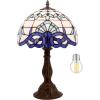 imageWERFACTORY Tiffany Table Lamp Navy Blue Baroque Stained Glass Style Desk Bedside Reading Light 12X12X18 Inches Decor Bedroom Living Room Home Office S003B Series