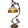 imageWERFACTORY Tiffany Table lamp Blue Yellow Stained Glass Dragonfly Style Desk Light with Metal Leaf Base 8X10X21 Inches Decor Small Space Bedroom Home Office S168 Series