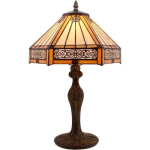imageWERFACTORY Tiffany Lamp Yellow Hexagon Stained Glass Mission Style Table Lamp Desk Bedside Reading Light 12X10X18 Inches Decor Bedroom Living Room Home Office S011 Series