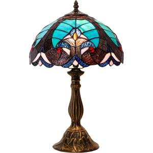 imageWERFACTORY Tiffany Style Lamp Green Liaison Stained Glass Bedside Table Lamp Reading Desk Light 12X12X18 Inches Decor Nightstand Bedroom Living Room Home Office S160G Series