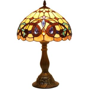 imageWERFACTORY Tiffany Style Table Lamp Stained Glass Serenity Victorian Bedside Lamp Desk Reading Light 12X12X18 Inches Decor Bedroom Living Room Home Office S021 Series