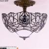 imageWERFACTORY Tiffany Ceiling Light Fixture Crystal Bead White Stained Glass Semi Flush Mount Lamp Wide 12 Inch Height 11 Inch S508W Series