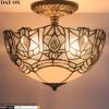 imageWERFACTORY Tiffany Ceiling Light Fixture Crystal Bead White Stained Glass Semi Flush Mount Lamp Wide 12 Inch Height 11 Inch S508W Series