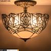 imageWERFACTORY Tiffany Ceiling Light Fixture Crystal Bead White Stained Glass Semi Flush Mount Lamp Wide 12 Inch Height 11 Inch S508W Series