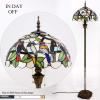 imageWERFACTORY Tiffany Floor Lamp Double Birds Amber Stained Glass Standing Reading Light 16X16X64 Inches Antique Pole Corner Lamp Decor Bedroom Living Room Home Office S805 Series