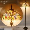 imageWERFACTORY Tiffany Floor Lamp Double Birds Amber Stained Glass Standing Reading Light 16X16X64 Inches Antique Pole Corner Lamp Decor Bedroom Living Room Home Office S805 Series