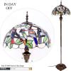 imageWERFACTORY Tiffany Floor Lamp Double Birds Amber Stained Glass Standing Reading Light 16X16X64 Inches Antique Pole Corner Lamp Decor Bedroom Living Room Home Office S805 Series