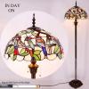 imageWERFACTORY Tiffany Floor Lamp Double Birds Amber Stained Glass Standing Reading Light 16X16X64 Inches Antique Pole Corner Lamp Decor Bedroom Living Room Home Office S805 Series