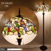 imageWERFACTORY Tiffany Floor Lamp Double Birds Amber Stained Glass Standing Reading Light 16X16X64 Inches Antique Pole Corner Lamp Decor Bedroom Living Room Home Office S805 Series