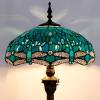 imageWERFACTORY Tiffany Floor Lamp Dragonfly Green Stained Glass Standing Reading Light 16X16X64 Inches Antique Pole Corner Lamp Decor Bedroom Living Room Home Office S622 Series