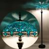 imageWERFACTORY Tiffany Floor Lamp Dragonfly Green Stained Glass Standing Reading Light 16X16X64 Inches Antique Pole Corner Lamp Decor Bedroom Living Room Home Office S622 Series