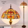 imageWERFACTORY Tiffany Floor Lamp Orange Liaison Stained Glass Standing Reading Light 16X16X64 Inches Antique Pole Corner Lamp Decor Bedroom Living Room Home Office S617 Series