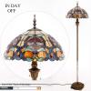 imageWERFACTORY Tiffany Floor Lamp Orange Liaison Stained Glass Standing Reading Light 16X16X64 Inches Antique Pole Corner Lamp Decor Bedroom Living Room Home Office S617 Series