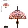 imageWERFACTORY Tiffany Floor Lamp Pink Baroque Stained Glass Standing Reading Light 16X16X64 Inches Antique Pole Corner Lamp Decor Bedroom Living Room Home Office S003P Series