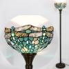 imageWERFACTORY Tiffany Floor Lamp Sea Blue Stained Glass Dragonfly Light 12X12X66 Inches Pole Torchiere Standing Corner Torch Uplight Decor Bedroom Living Room Home Office S147 Series
