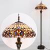 imageWERFACTORY Tiffany Floor Lamp Serenity Victorian Stained Glass Standing Reading Light 16X16X64 Inches Antique Pole Corner Lamp Decor Bedroom Living Room Home Office S021 Series