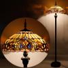 imageWERFACTORY Tiffany Floor Lamp Serenity Victorian Stained Glass Standing Reading Light 16X16X64 Inches Antique Pole Corner Lamp Decor Bedroom Living Room Home Office S021 Series
