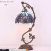 imageWERFACTORY Tiffany Lamp Blue Stained Glass Dragonfly Style Table Lamp Metal Leaf Base 8X10X21 Inches Desk Light Decor Small Space Bedroom Home Office S004 Series