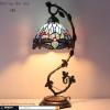 imageWERFACTORY Tiffany Lamp Blue Stained Glass Dragonfly Style Table Lamp Metal Leaf Base 8X10X21 Inches Desk Light Decor Small Space Bedroom Home Office S004 Series