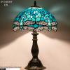 imageWERFACTORY Tiffany Lamp Green Blue Stained Glass Dragonfly Style Bedside Table Lamp Desk Reading Light 12X12X18 Inches Decor Bedroom Living Room Home Office S622 Series