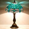 imageWERFACTORY Tiffany Lamp Green Blue Stained Glass Dragonfly Style Bedside Table Lamp Desk Reading Light 12X12X18 Inches Decor Bedroom Living Room Home Office S622 Series