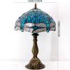imageWERFACTORY Tiffany Lamp Green Blue Stained Glass Dragonfly Style Bedside Table Lamp Desk Reading Light 12X12X18 Inches Decor Bedroom Living Room Home Office S622 Series