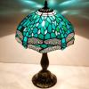 imageWERFACTORY Tiffany Lamp Green Blue Stained Glass Dragonfly Style Bedside Table Lamp Desk Reading Light 12X12X18 Inches Decor Bedroom Living Room Home Office S622 Series