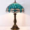 imageWERFACTORY Tiffany Lamp Green Blue Stained Glass Dragonfly Style Bedside Table Lamp Desk Reading Light 12X12X18 Inches Decor Bedroom Living Room Home Office S622 Series