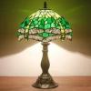 imageWERFACTORY Tiffany Lamp Green Stained Glass Bedside Table Lamp Dragonfly Style Desk Reading Light 12X12X18 Inches Decor Bedroom Living Room Home Office S459 Series