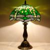 imageWERFACTORY Tiffany Lamp Green Stained Glass Bedside Table Lamp Dragonfly Style Desk Reading Light 12X12X18 Inches Decor Bedroom Living Room Home Office S459 Series