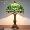 imageWERFACTORY Tiffany Lamp Green Stained Glass Bedside Table Lamp Dragonfly Style Desk Reading Light 12X12X18 Inches Decor Bedroom Living Room Home Office S459 Series