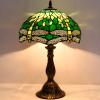 imageWERFACTORY Tiffany Lamp Green Stained Glass Bedside Table Lamp Dragonfly Style Desk Reading Light 12X12X18 Inches Decor Bedroom Living Room Home Office S459 Series