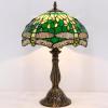 imageWERFACTORY Tiffany Lamp Green Stained Glass Bedside Table Lamp Dragonfly Style Desk Reading Light 12X12X18 Inches Decor Bedroom Living Room Home Office S459 Series