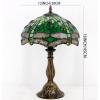 imageWERFACTORY Tiffany Lamp Green Stained Glass Bedside Table Lamp Dragonfly Style Desk Reading Light 12X12X18 Inches Decor Bedroom Living Room Home Office S459 Series