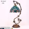 imageWERFACTORY Tiffany Lamp Green Stained Glass Dragonfly Table Lamp Metal Leaf Desk Reading Light 8X10X21 Inches Decor Small Space Bedroom Home Office S622 Series