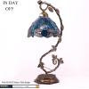 imageWERFACTORY Tiffany Lamp Green Stained Glass Dragonfly Table Lamp Metal Leaf Desk Reading Light 8X10X21 Inches Decor Small Space Bedroom Home Office S622 Series
