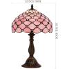 imageWERFACTORY Tiffany Lamp Pink Stained Glass Bead Table Lamp Desk Bedside Reading Light 12X12X18 Inches Deco Bedroom Living Room Home Office S005 Series