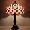imageWERFACTORY Tiffany Lamp Pink Stained Glass Bead Table Lamp Desk Bedside Reading Light 12X12X18 Inches Deco Bedroom Living Room Home Office S005 Series