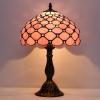 imageWERFACTORY Tiffany Lamp Pink Stained Glass Bead Table Lamp Desk Bedside Reading Light 12X12X18 Inches Deco Bedroom Living Room Home Office S005 Series
