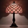imageWERFACTORY Tiffany Lamp Pink Stained Glass Bead Table Lamp Desk Bedside Reading Light 12X12X18 Inches Deco Bedroom Living Room Home Office S005 Series