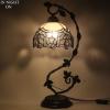 imageWERFACTORY Tiffany Lamp White Bend Stained Glass Style Table Lamp Metal Leaf Base 8X10X21 Inches Desk Reading Light Decor Small Space Bedroom Home Office S508W Series