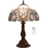 imageWERFACTORY Tiffany Lamp White Bent Stained Glass Bedside Table Lamp Desk Reading Light 12X12X18 Inches Decor Bedroom Living Room Home Office S508W Series
