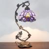 imageWERFACTORY Tiffany Table Lamp Blue Purple Stained Glass Baroque Style Reading Desk Light Metal Leaf Base 8X10X21 Inches Decor Small Space Bedside Bedroom Home Office S003C Series