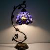 imageWERFACTORY Tiffany Table Lamp Blue Purple Stained Glass Baroque Style Reading Desk Light Metal Leaf Base 8X10X21 Inches Decor Small Space Bedside Bedroom Home Office S003C Series