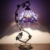 imageWERFACTORY Tiffany Table Lamp Blue Purple Stained Glass Baroque Style Reading Desk Light Metal Leaf Base 8X10X21 Inches Decor Small Space Bedside Bedroom Home Office S003C Series