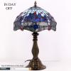 imageWERFACTORY Tiffany Table Lamp Blue Stained Glass Dragonfly Style Bedside Desk Reading Light 12X12X18 Inches Decor Bedroom Living Room Home Office S004 Series