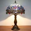 imageWERFACTORY Tiffany Table Lamp Blue Stained Glass Dragonfly Style Bedside Desk Reading Light 12X12X18 Inches Decor Bedroom Living Room Home Office S004 Series