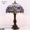 imageWERFACTORY Tiffany Table Lamp Blue Stained Glass Dragonfly Style Bedside Desk Reading Light 12X12X18 Inches Decor Bedroom Living Room Home Office S004 Series