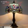 imageWERFACTORY Tiffany Table Lamp Blue Stained Glass Dragonfly Style Bedside Desk Reading Light 12X12X18 Inches Decor Bedroom Living Room Home Office S004 Series
